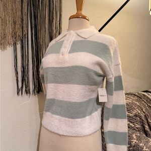 Niko K Striped Crew Neck Sweater - White and Gray